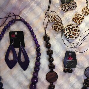 Paparazzi Jewelry Bundle – 3 Necklace & Earring Sets | Animal Print, Wood,purple